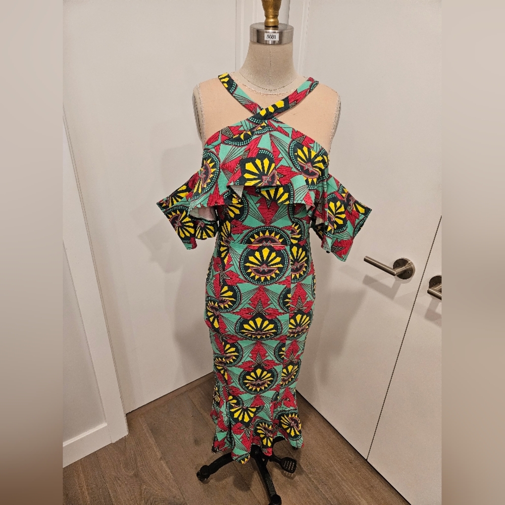 Red and Yellow Fit and Flare Cocktail Dress
